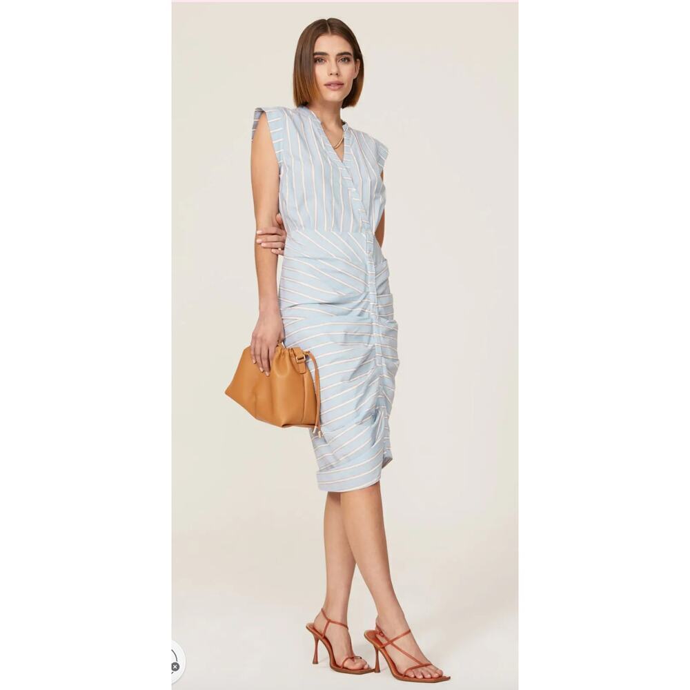 Veronica Beard Ruched Stripe Shirtdress in Blue Size 6